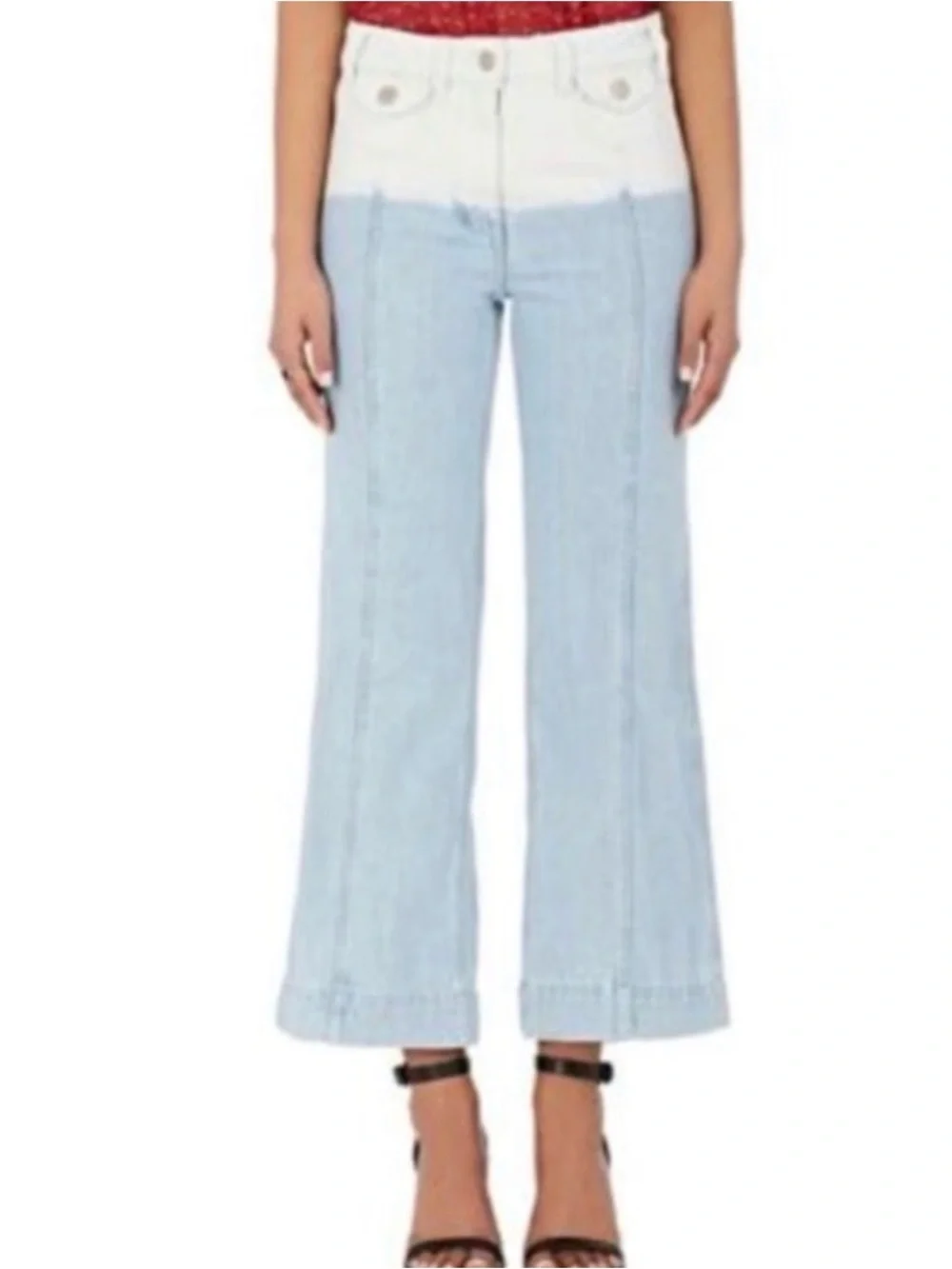 Ulla Johnson Martyna Ombré High-Rise cropped flare Jeans in Light Blue and cream - Picture 2 of 13